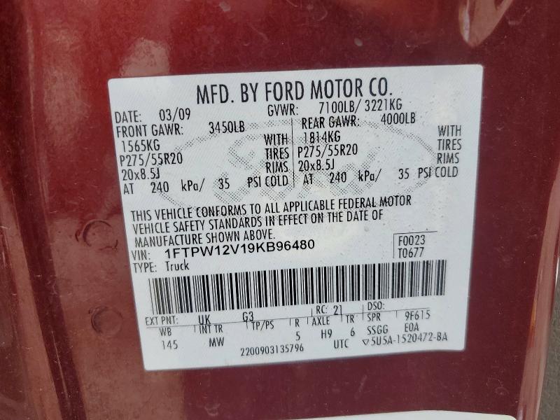 Продажа на аукционе авто 2009 Ford F150, vin: 1FTPW12V19KB96480, номер лота: 55138956