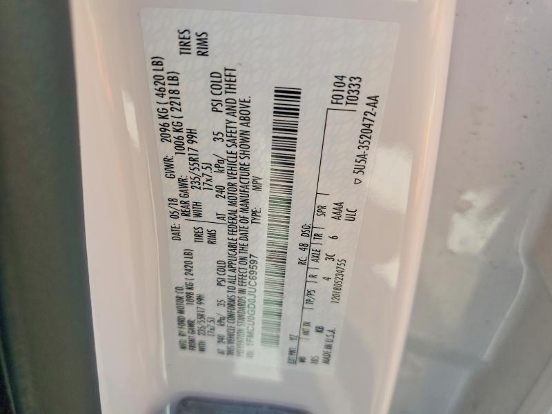 Aukcja sprzedaży 2018 Ford Escape, vin: 1FMCU0GD0JUC69597, numer aukcji: 54417026
