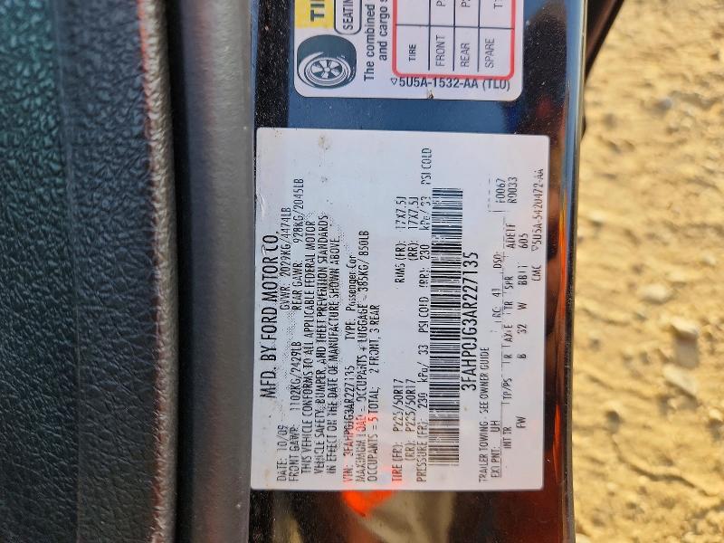 53662576 :رقم المزاد ، 3FAHP0JG3AR227135 vin ، 2010 Ford Fusion مزاد بيع