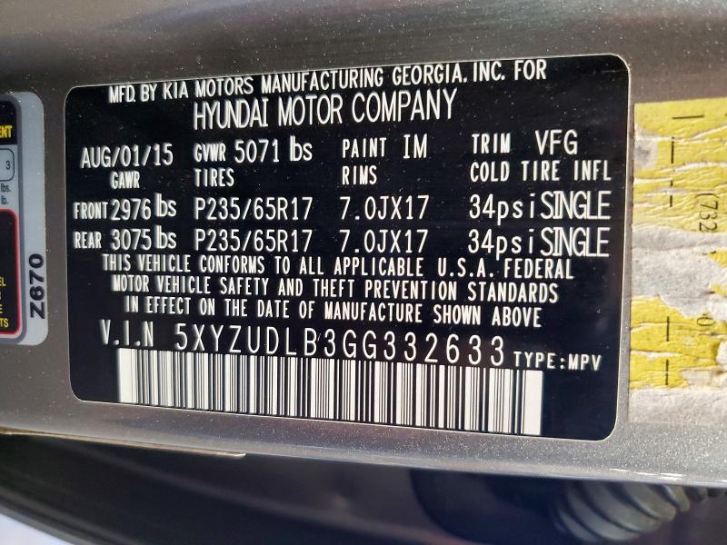 2016 Hyundai Santa Fe Sport მანქანა იყიდება აუქციონზე, vin: 5XYZUDLB3GG332633, აუქციონის ნომერი: 53408056