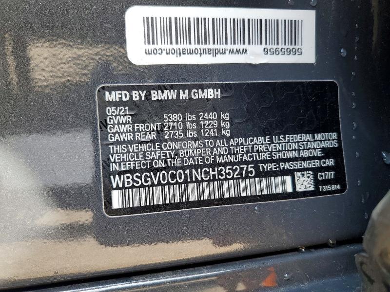 Aukcja sprzedaży 2022 Bmw M8, vin: WBSGV0C01NCH35275, numer aukcji: 53846086