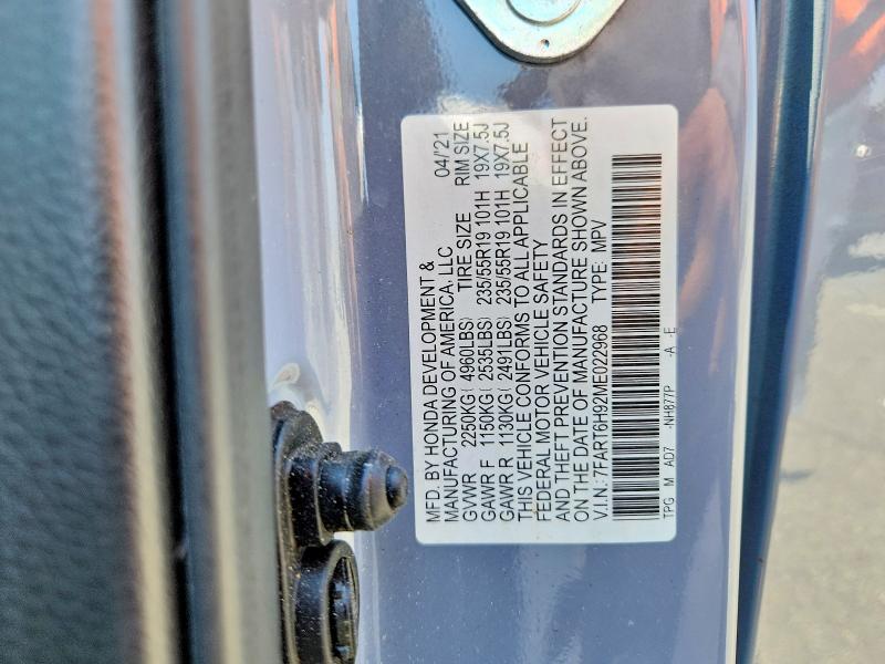 Aukcja sprzedaży 2021 Honda Cr-v, vin: 7FART6H92ME022968, numer aukcji: 53062166