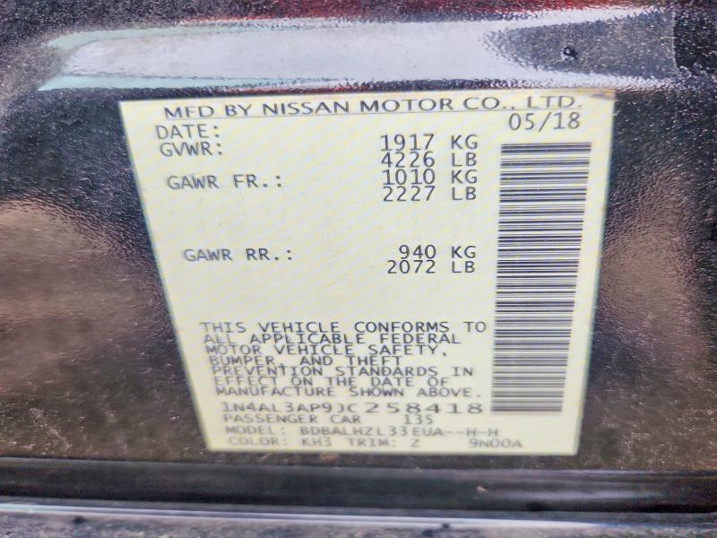 Продаж на аукціоні авто 2018 Nissan Altima, vin: 1N4AL3AP9JC258418, номер лоту: 52909006