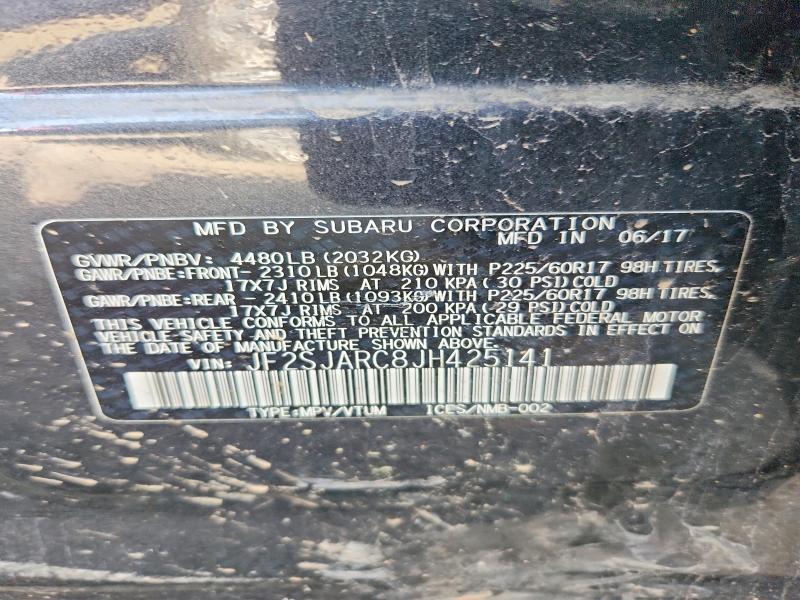 2018 Subaru Forester მანქანა იყიდება აუქციონზე, vin: JF2SJARC8JH425141, აუქციონის ნომერი: 54773316