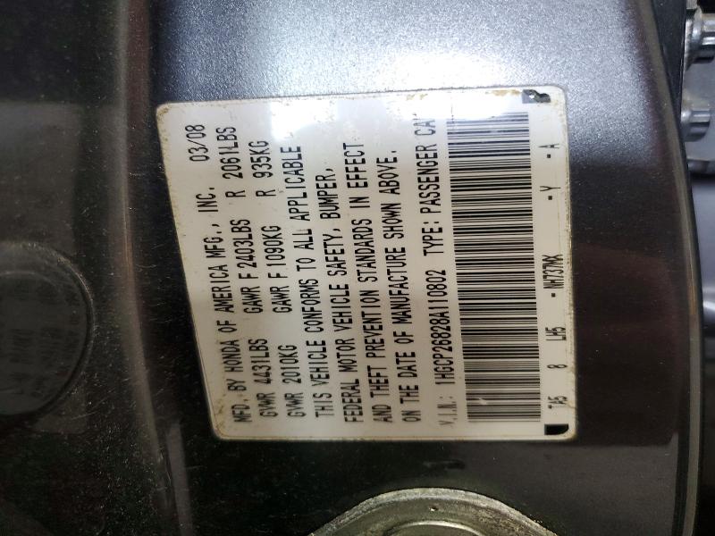 Продажа на аукционе авто 2008 Honda Accord, vin: 1HGCP26828A110802, номер лота: 54803866