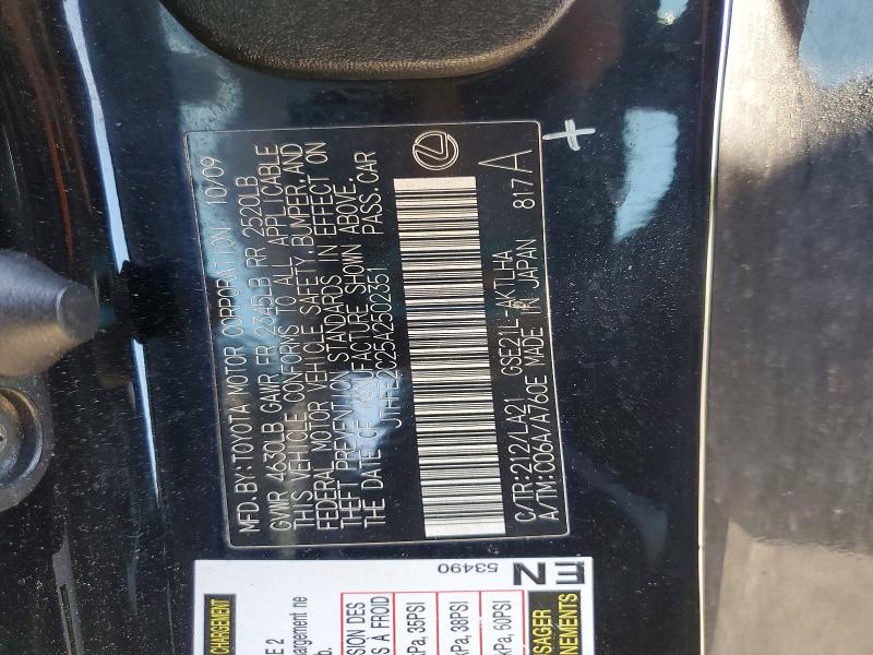 53009736 :رقم المزاد ، JTHFE2C25A2502351 vin ، 2010 Lexus Is مزاد بيع