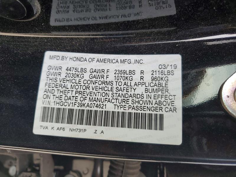 Продажа на аукционе авто 2019 Honda Accord, vin: 1HGCV1F39KA074621, номер лота: 52586666