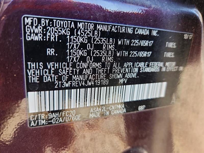 Продаж на аукціоні авто 2018 Toyota Rav4, vin: 2T3WFREV4JW419189, номер лоту: 53582676