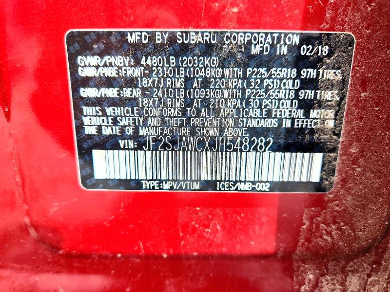 Продаж на аукціоні авто 2018 Subaru Forester, vin: JF2SJAWCXJH548282, номер лоту: 52250156
