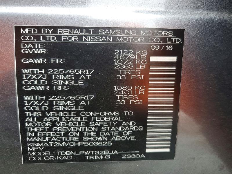 Продажа на аукционе авто 2017 Nissan Rogue, vin: KNMAT2MV0HP503625, номер лота: 53519786