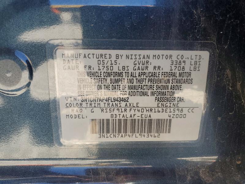 52178006 :رقم المزاد ، 3N1CN7AP4FL943462 vin ، 2015 Nissan Versa مزاد بيع