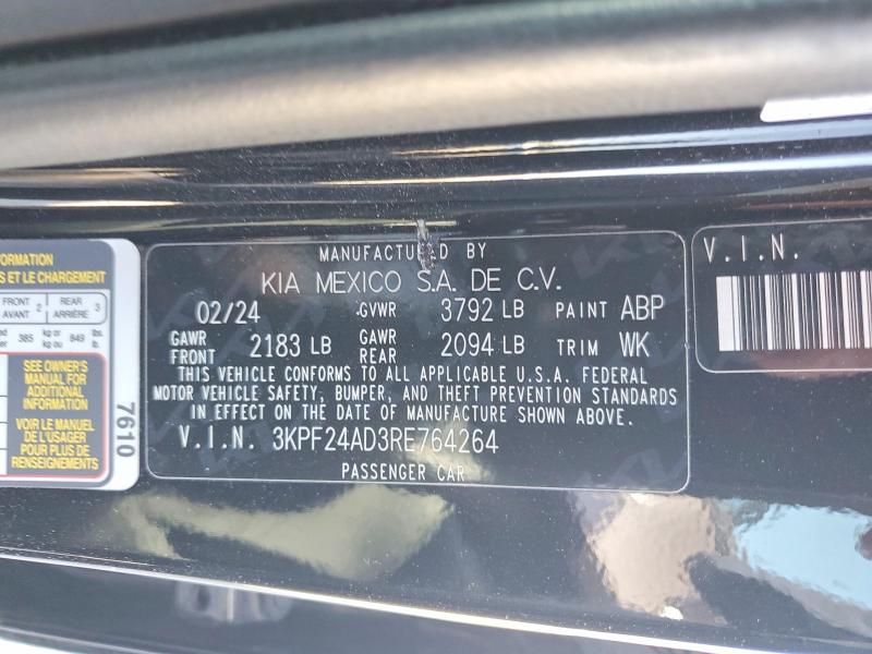 2024 Kia Forte მანქანა იყიდება აუქციონზე, vin: 3KPF24AD3RE764264, აუქციონის ნომერი: 53788166