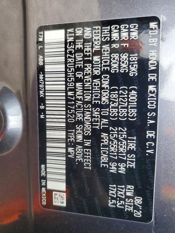 Продаж на аукціоні авто 2020 Honda Hr-v, vin: 3CZRU5H59LM717520, номер лоту: 53813966