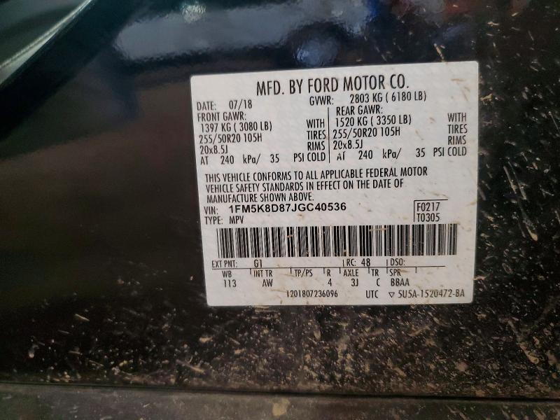 Aukcja sprzedaży 2018 Ford Explorer, vin: 1FM5K8D87JGC40536, numer aukcji: 54342126