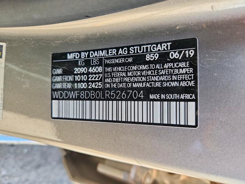 52151276 :رقم المزاد ، WDDWF8DB0LR526704 vin ، 2020 Mercedes-benz C مزاد بيع