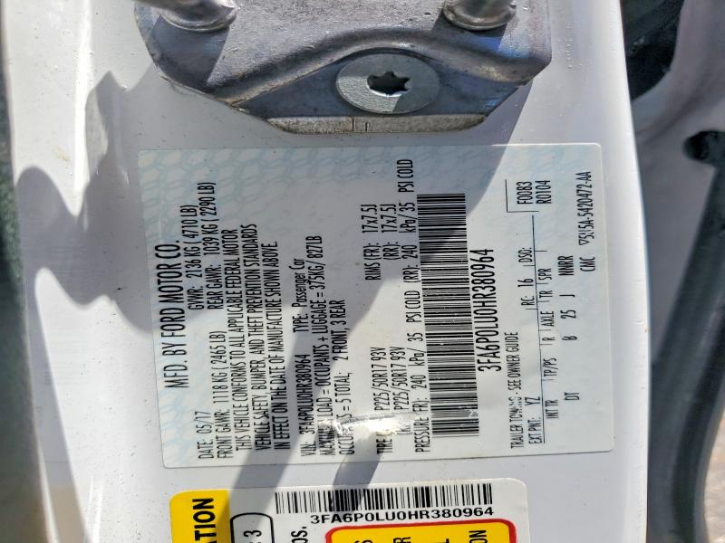 Aukcja sprzedaży 2017 Ford Fusion, vin: 3FA6P0LU0HR380964, numer aukcji: 52171416