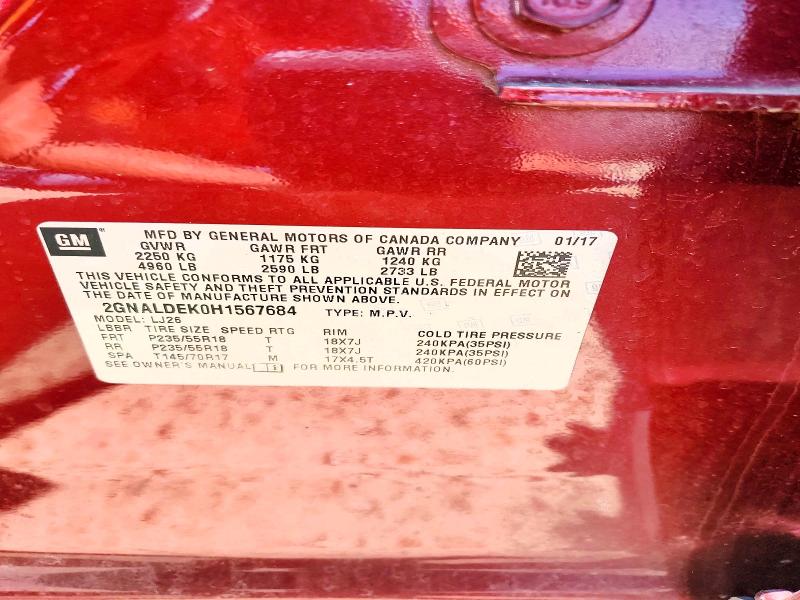 Aukcja sprzedaży 2017 Chevrolet Equinox, vin: 2GNALDEK0H1567684, numer aukcji: 52293986