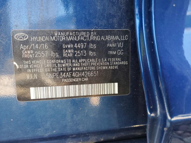 52820086 :رقم المزاد ، 5NPE34AF4GH426651 vin ، 2016 Hyundai Sonata مزاد بيع