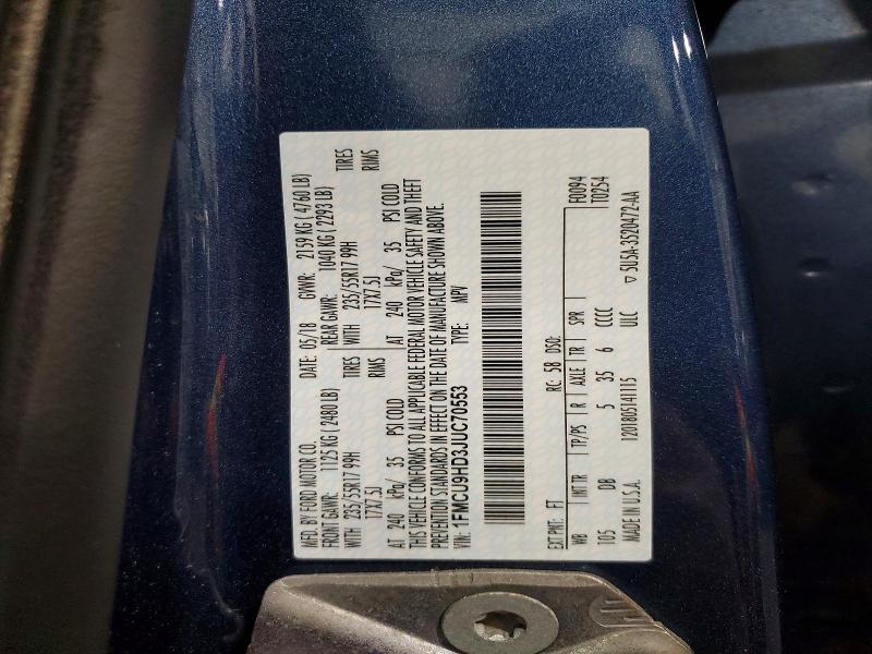 53045896 :رقم المزاد ، 1FMCU9HD3JUC70553 vin ، 2018 Ford Escape مزاد بيع