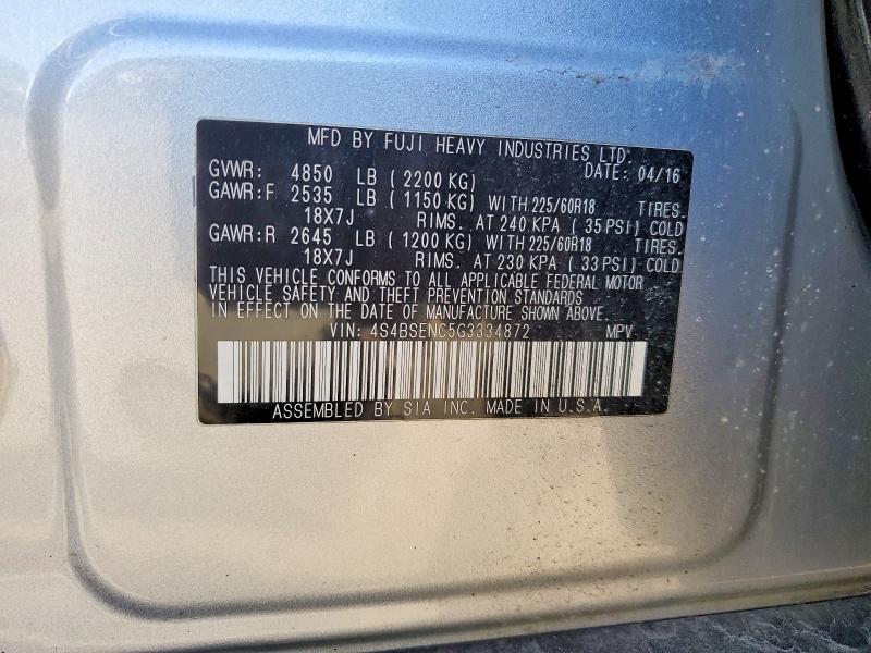 2016 Subaru Outback მანქანა იყიდება აუქციონზე, vin: 4S4BSENC5G3334872, აუქციონის ნომერი: 53309186