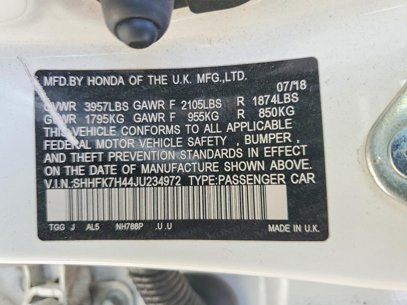 54904286 :رقم المزاد ، SHHFK7H44JU234972 vin ، 2018 Honda Civic مزاد بيع