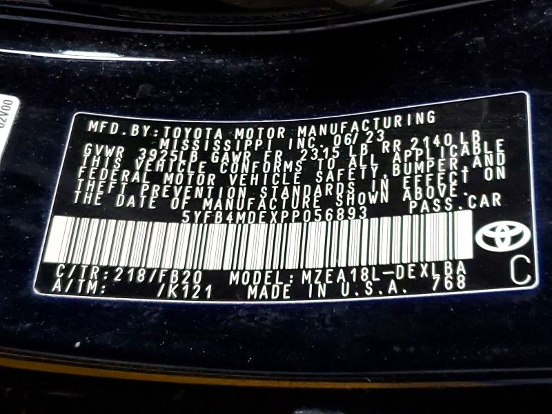 Aukcja sprzedaży 2023 Toyota Corolla, vin: 5YFB4MDEXPP056893, numer aukcji: 54796626