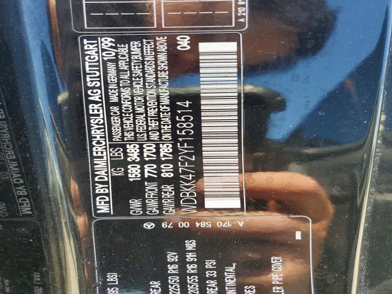 Aukcja sprzedaży 2000 Mercedes-benz Slk, vin: WDBKK47F2YF158514, numer aukcji: 55001206