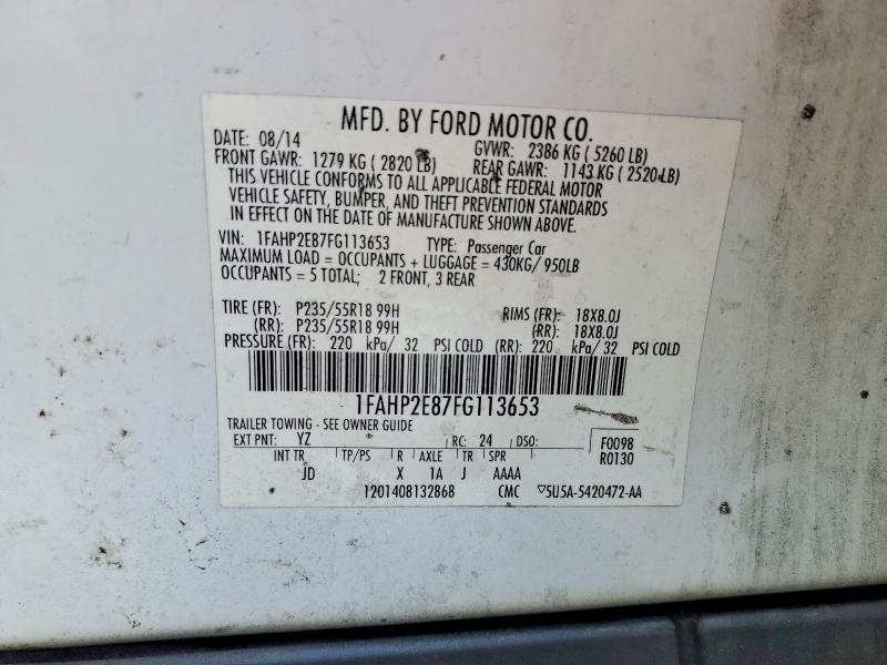 2015 Ford Taurus მანქანა იყიდება აუქციონზე, vin: 1FAHP2E87FG113653, აუქციონის ნომერი: 54523626