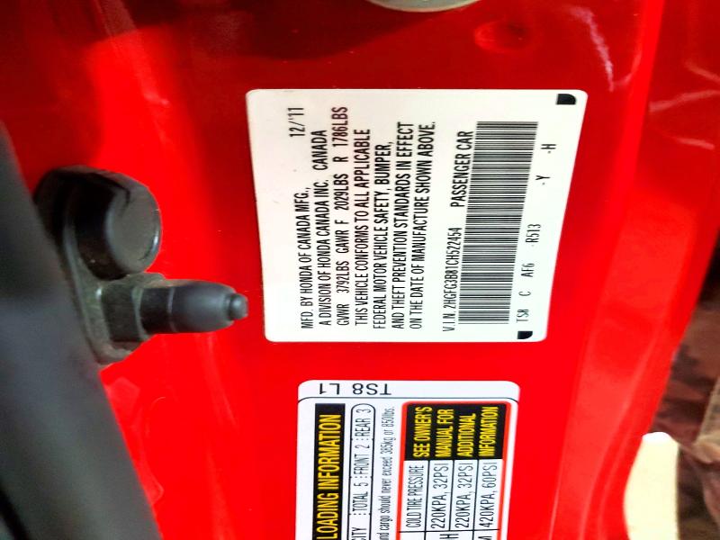 53930146 :رقم المزاد ، 2HGFG3B81CH522454 vin ، 2012 Honda Civic مزاد بيع