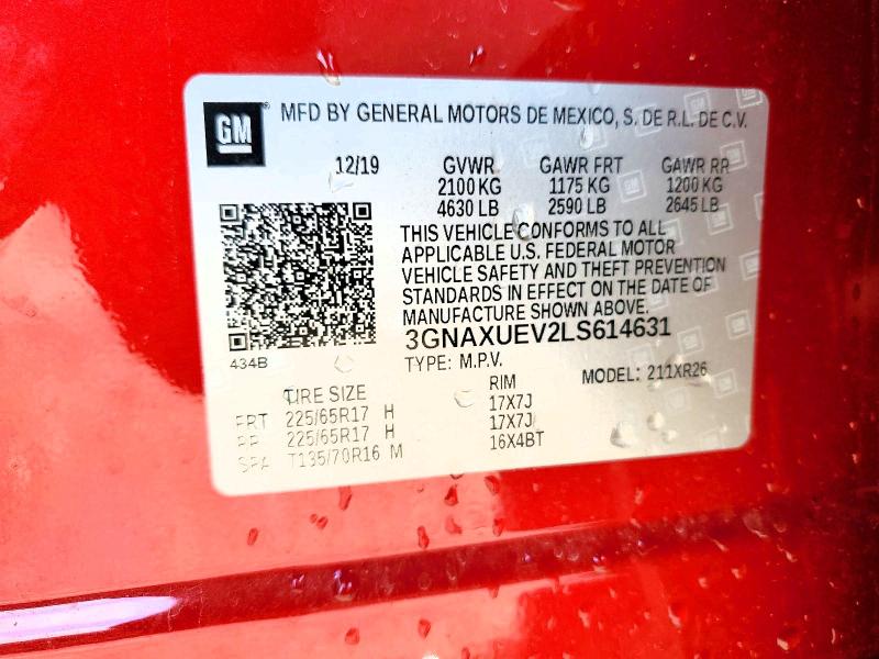 Продаж на аукціоні авто 2020 Chevrolet Equinox, vin: 3GNAXUEV2LS614631, номер лоту: 52811416