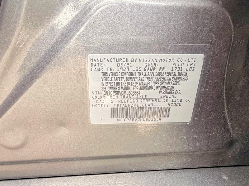 52951306 :رقم المزاد ، 3N1CP5BV0ML503554 vin ، 2021 Nissan Kicks مزاد بيع