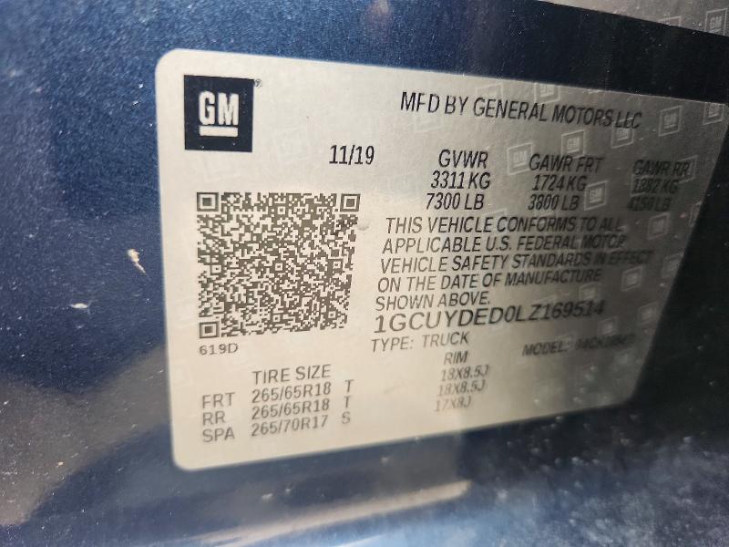 53733436 :رقم المزاد ، 1GCUYDED0LZ169514 vin ، 2020 Chevrolet Silverado مزاد بيع