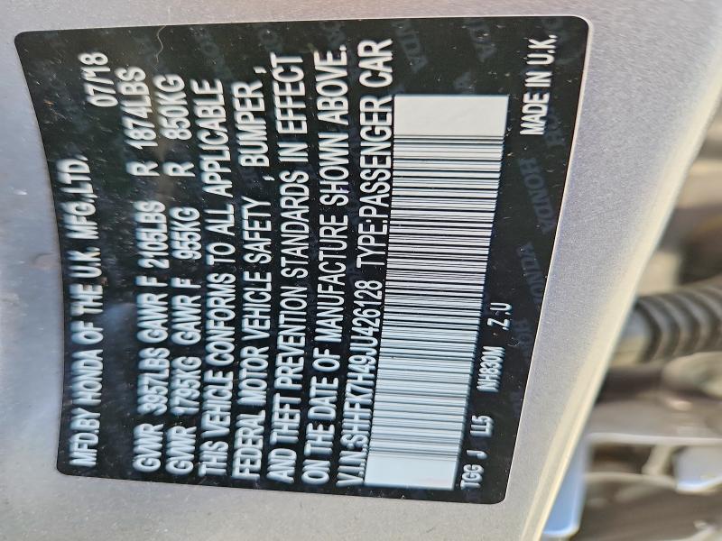 Продажа на аукционе авто 2018 Honda Civic, vin: SHHFK7H49JU426128, номер лота: 55247456