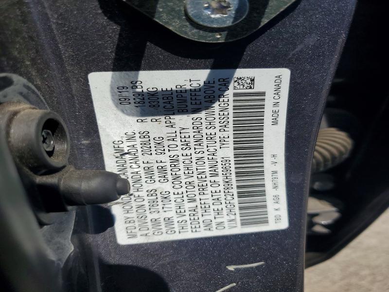 54839996 :رقم المزاد ، 2HGFC2F89KH596591 vin ، 2019 Honda Civic مزاد بيع