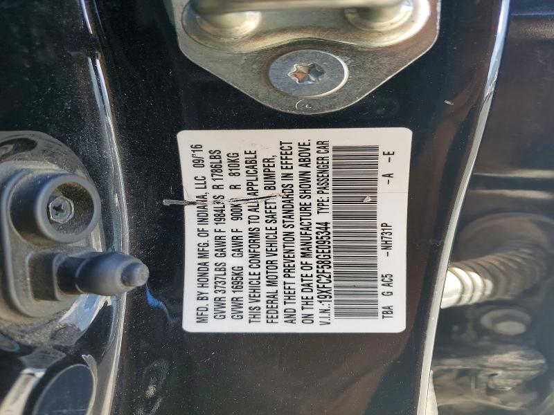 2016 Honda Civic მანქანა იყიდება აუქციონზე, vin: 19XFC2F58GE095344, აუქციონის ნომერი: 53271606