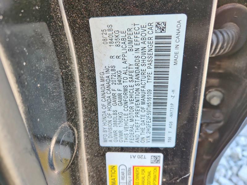 Продаж на аукціоні авто 2026 Honda Civic, vin: 2HGFE2F59TH516109, номер лоту: 52613136
