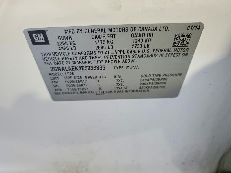 55009086 :رقم المزاد ، 2GNALAEK4E6233865 vin ، 2014 Chevrolet Equinox مزاد بيع