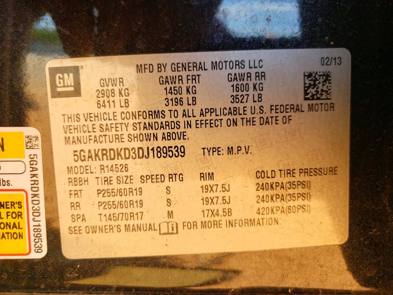Aukcja sprzedaży 2013 Buick Enclave, vin: 5GAKRDKD3DJ189539, numer aukcji: 53603306