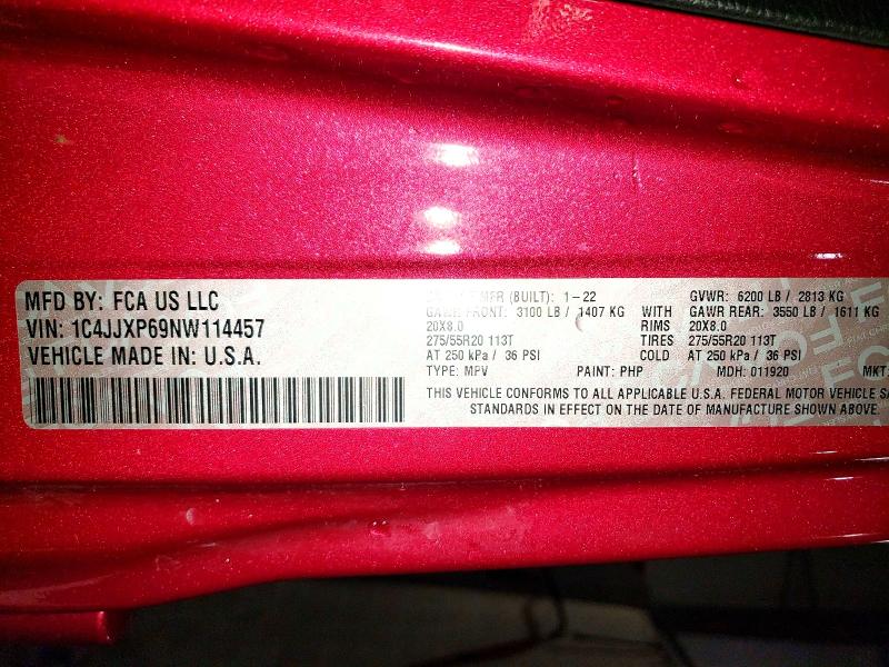 53617966 :رقم المزاد ، 1C4JJXP69NW114457 vin ، 2022 Jeep Wrangler Unlimited مزاد بيع