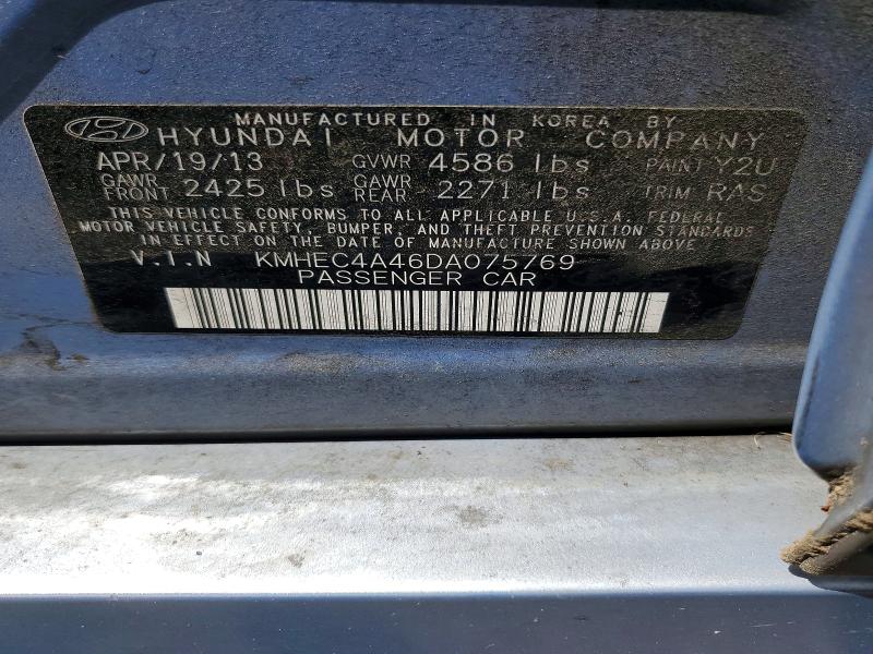 2013 Hyundai Sonata Hybrid მანქანა იყიდება აუქციონზე, vin: KMHEC4A46DA075769, აუქციონის ნომერი: 53948646