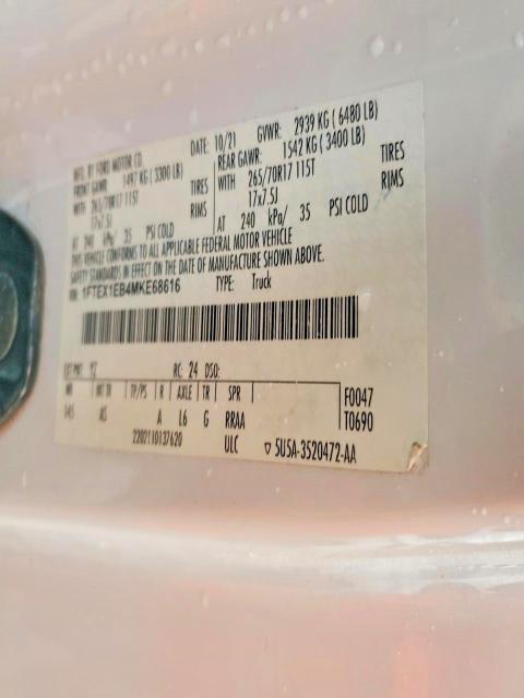51353436 :رقم المزاد ، 1FTEX1EB4MKE68616 vin ، 2021 Ford F150 مزاد بيع