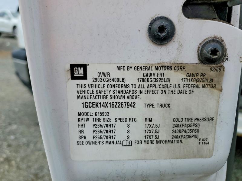 2006 Chevrolet Silverado მანქანა იყიდება აუქციონზე, vin: 1GCEK14X16Z267942, აუქციონის ნომერი: 52342786