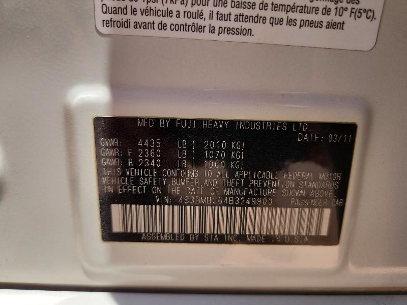 Aukcja sprzedaży 2011 Subaru Legacy, vin: 4S3BMBC64B3249900, numer aukcji: 54179956