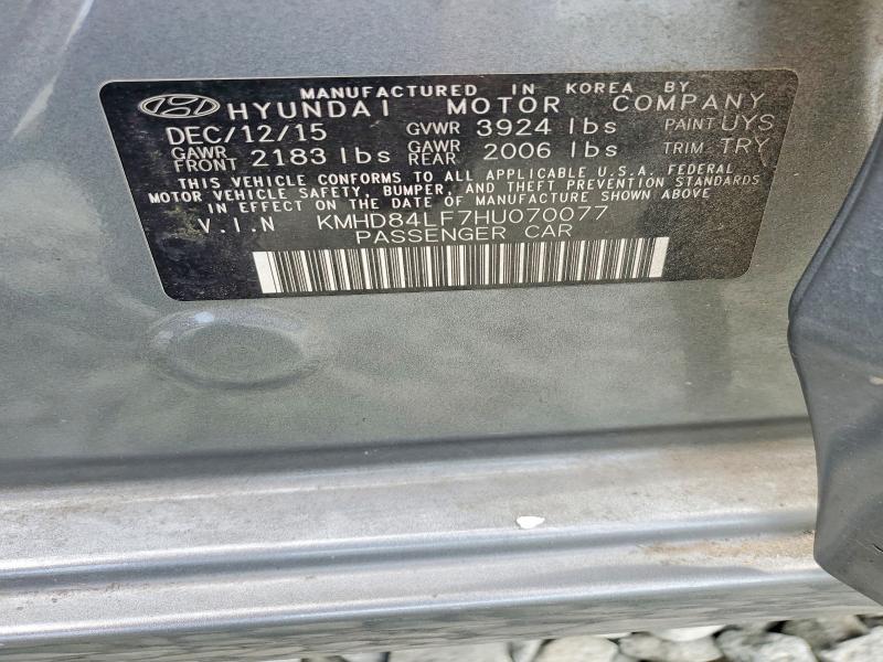 2017 Hyundai Elantra მანქანა იყიდება აუქციონზე, vin: KMHD84LF7HU070077, აუქციონის ნომერი: 55116896
