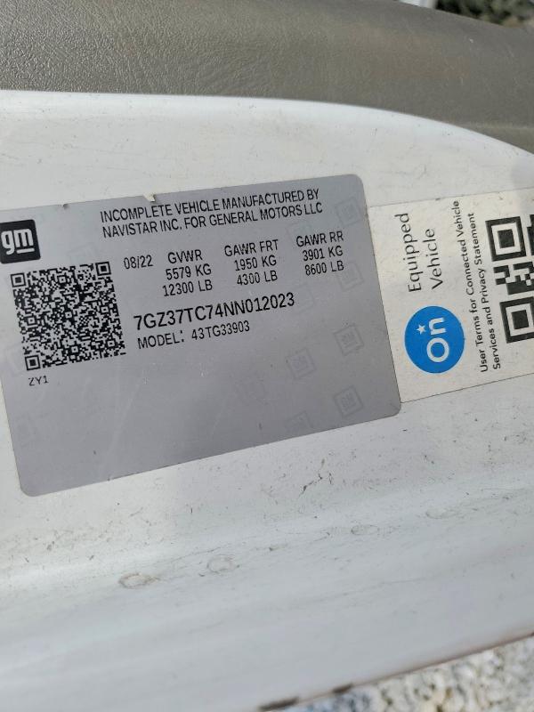 53458056 :رقم المزاد ، 7GZ37TC74NN012023 vin ، 2022 Gmc Savana مزاد بيع