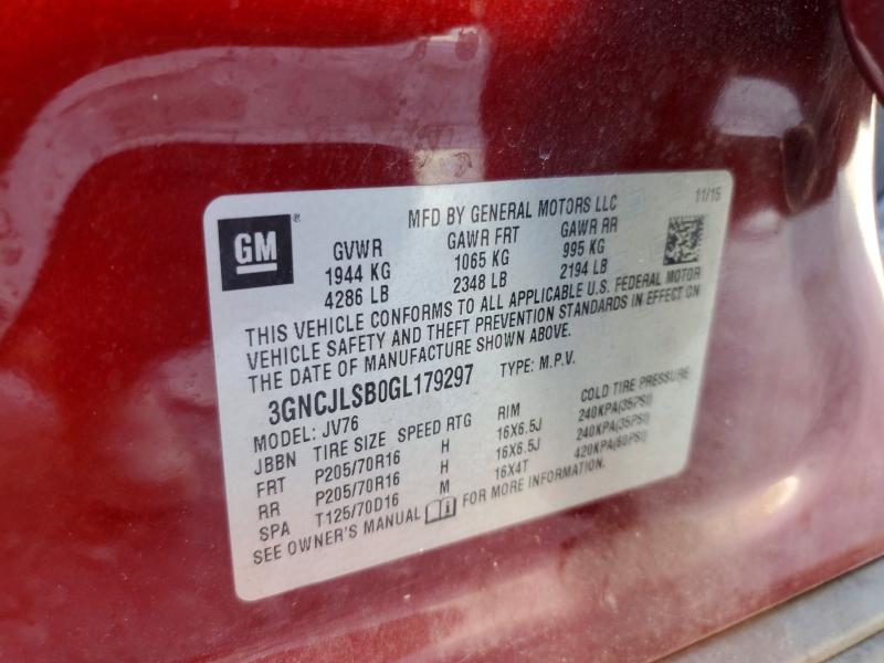 Aukcja sprzedaży 2016 Chevrolet Trax, vin: 3GNCJLSB0GL179297, numer aukcji: 53572616