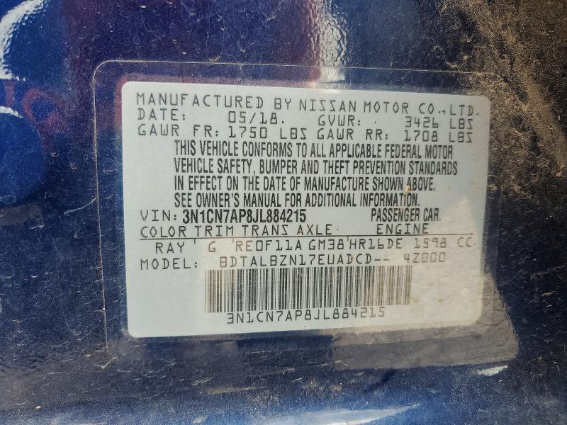 51819056 :رقم المزاد ، 3N1CN7AP8JL884215 vin ، 2018 Nissan Versa مزاد بيع