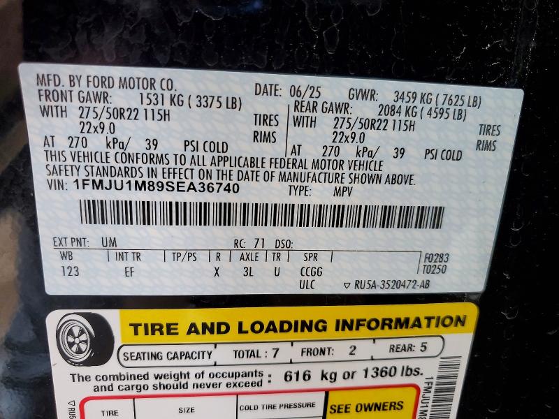 Auction sale of the 2025 Ford Expedition, vin: 1FMJU1M89SEA36740, lot number: 54355156