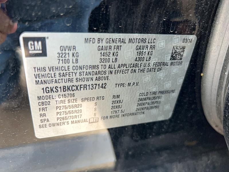 2015 Gmc Yukon მანქანა იყიდება აუქციონზე, vin: 1GKS1BKCXFR137142, აუქციონის ნომერი: 55102346