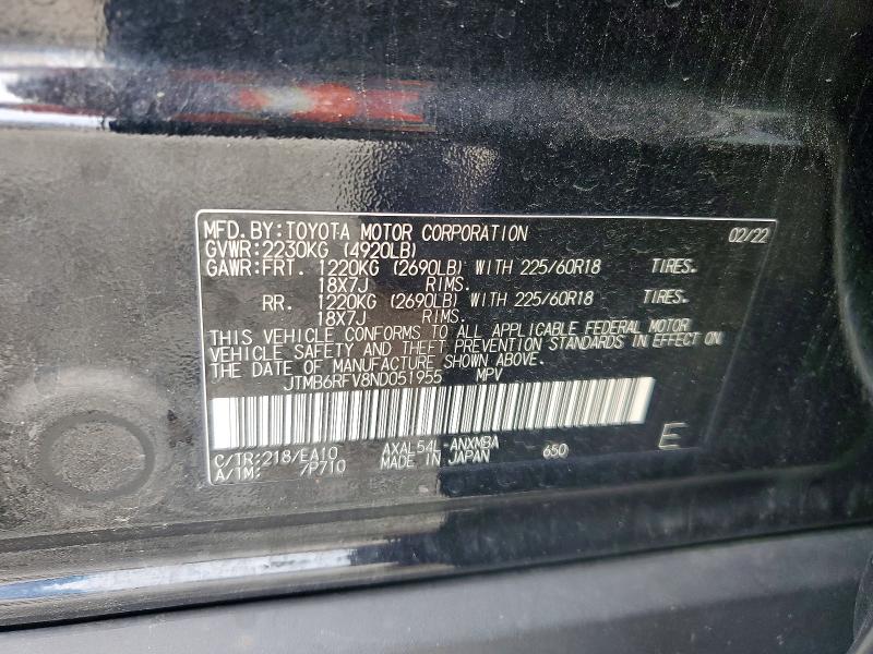 53636806 :رقم المزاد ، JTMB6RFV8ND051955 vin ، 2022 Toyota Rav4 مزاد بيع